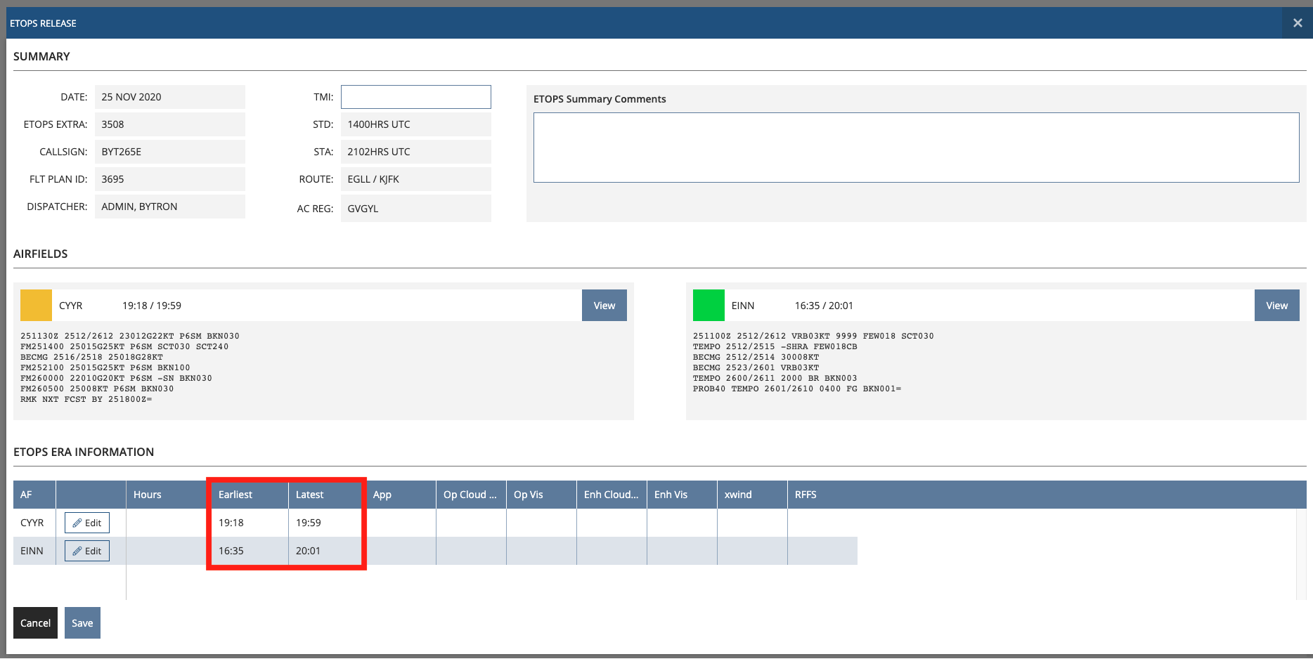 Earliest and Latest fields